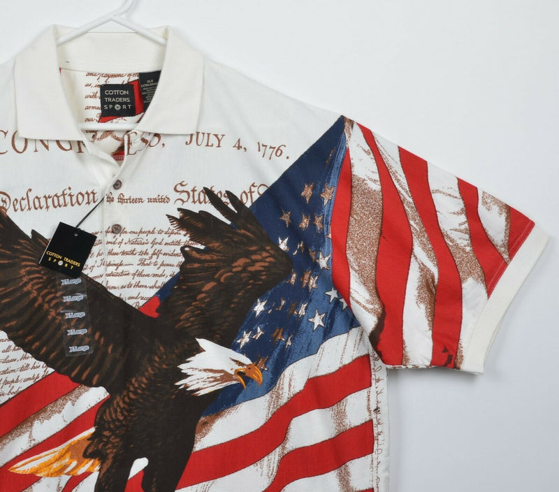 Cotton Traders Men's XL Flag Bald Eagle Constitution 4th of July Polo Shirt