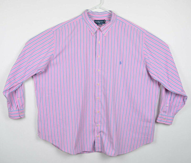 Polo Ralph Lauren Men's 4XL Classic Fit Pink Blue Striped Button-Down Shirt