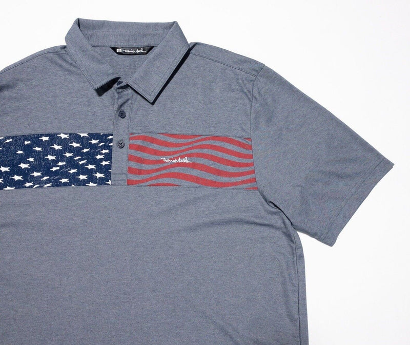 Travis Mathew USA Flag Polo Men's Large American Patriotic Striped Blue Wicking