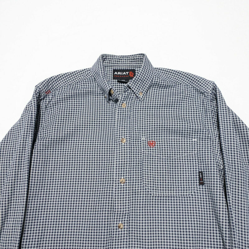 Ariat FR Shirt Medium Flame Resistant Work Uniform Button-Down Blue Check Men's