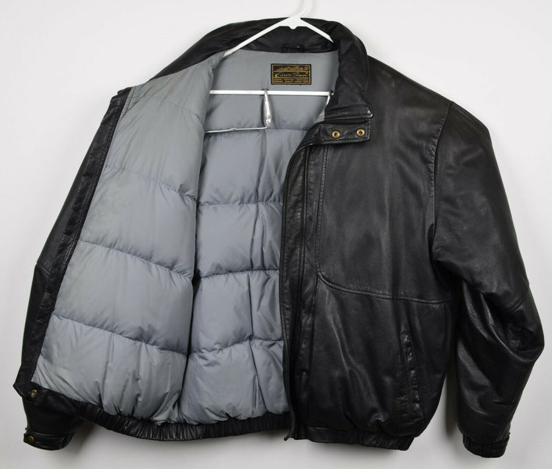 Vintage Eddie Bauer Men's 2XL? Leather Goose Down Black Full Zip Puffer Jacket