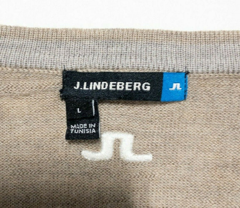 J.Lindeberg Men's Large Lymann Tour Merino Wool Brown Pullover V-Neck Sweater