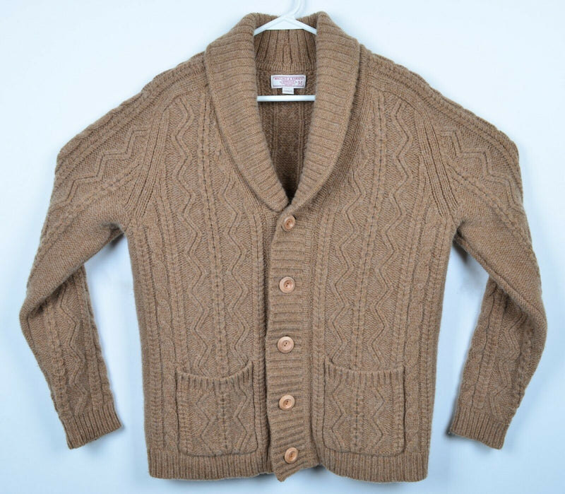 Wallace & Barnes Men's Medium Cable-Knit Wool J. Crew Brown Cardigan Sweater