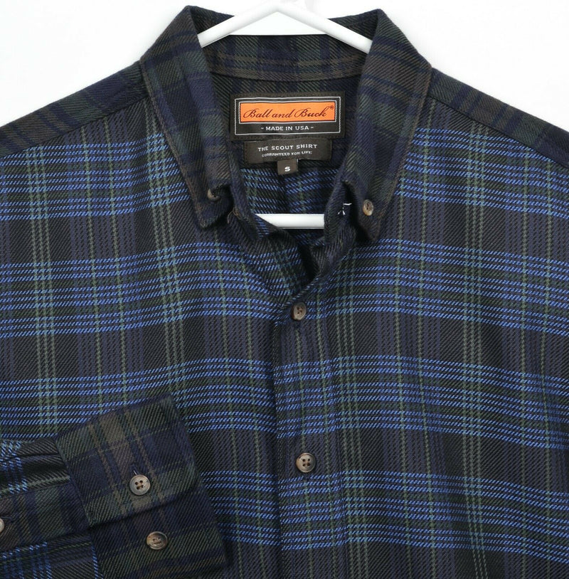 Ball and Buck Men's Small Blue Plaid Scout Shirt Made in USA Button-Down Shirt