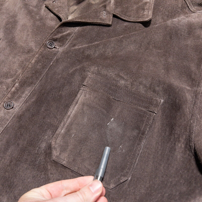 Roper Suede Leather Jacket Men's 2XL Brown Button-Front Collared Worn Western