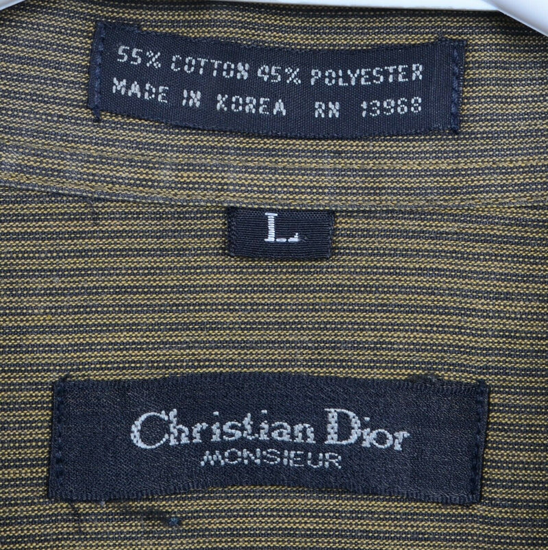Christian Dior Monsieur Men's Large Green Striped Vintage Button-Front Shirt