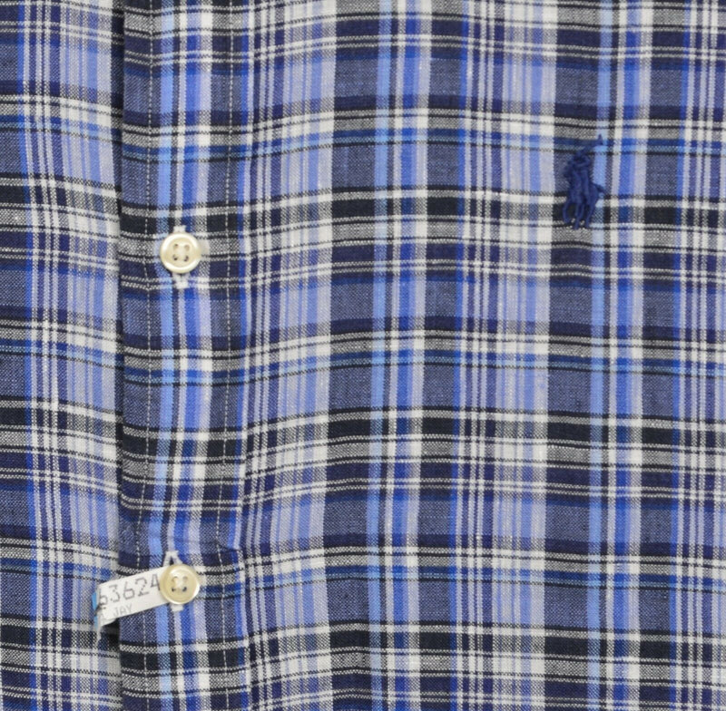 Polo Ralph Lauren Men's Sz XL 100% Linen Blue Plaid Button-Down Shirt