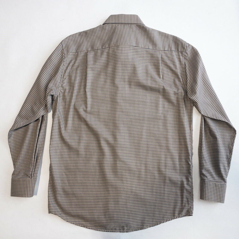 ETON Men's 16.5/42 (Large) Brown Navy Blue Plaid Check Button-Front Dress Shirt