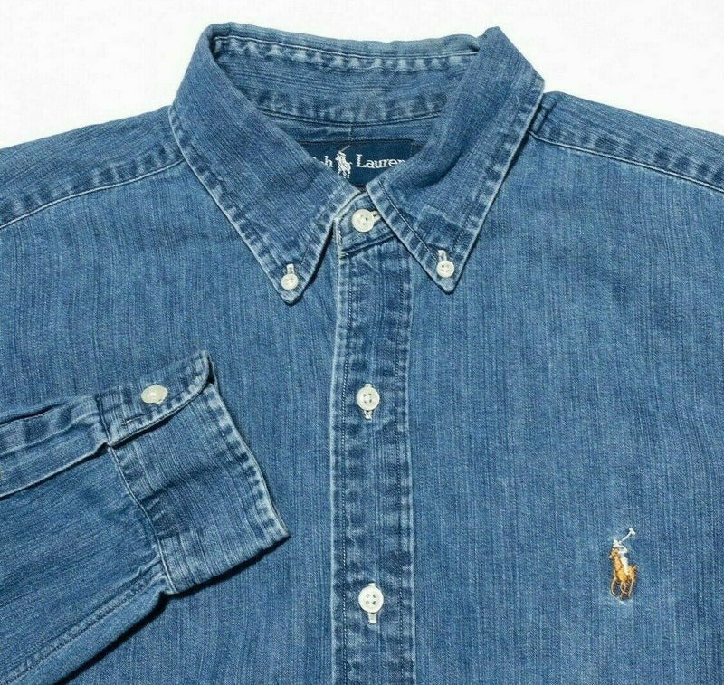 Polo Ralph Lauren Denim Shirt Large Classic Fit Indigo Blue Men's Vintage 90s