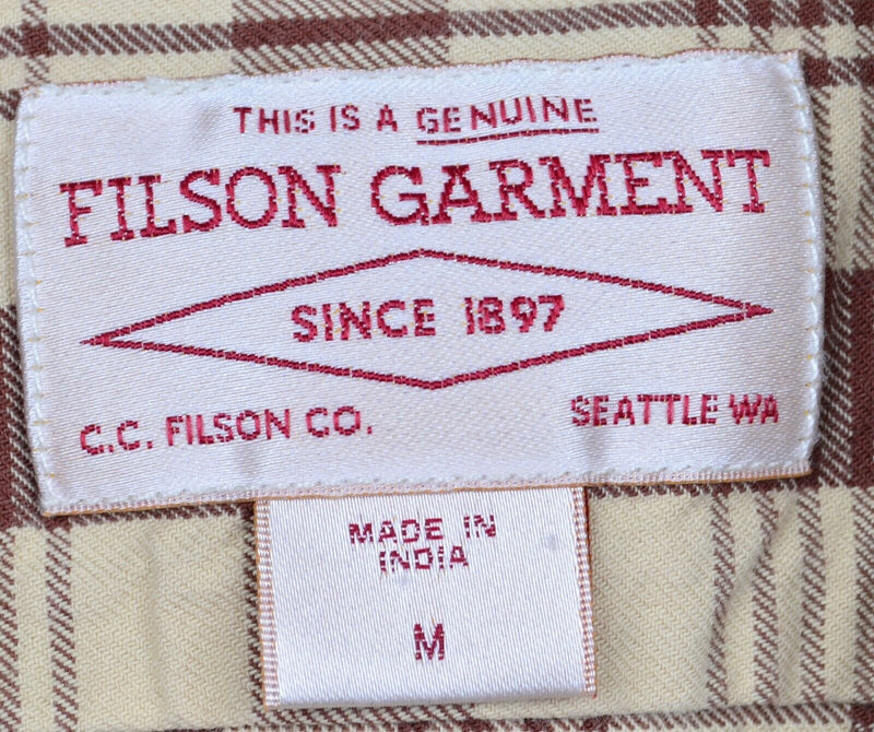 CC Filson Men's Medium Brown Tan Plaid Flannel Logger Button-Front Shirt