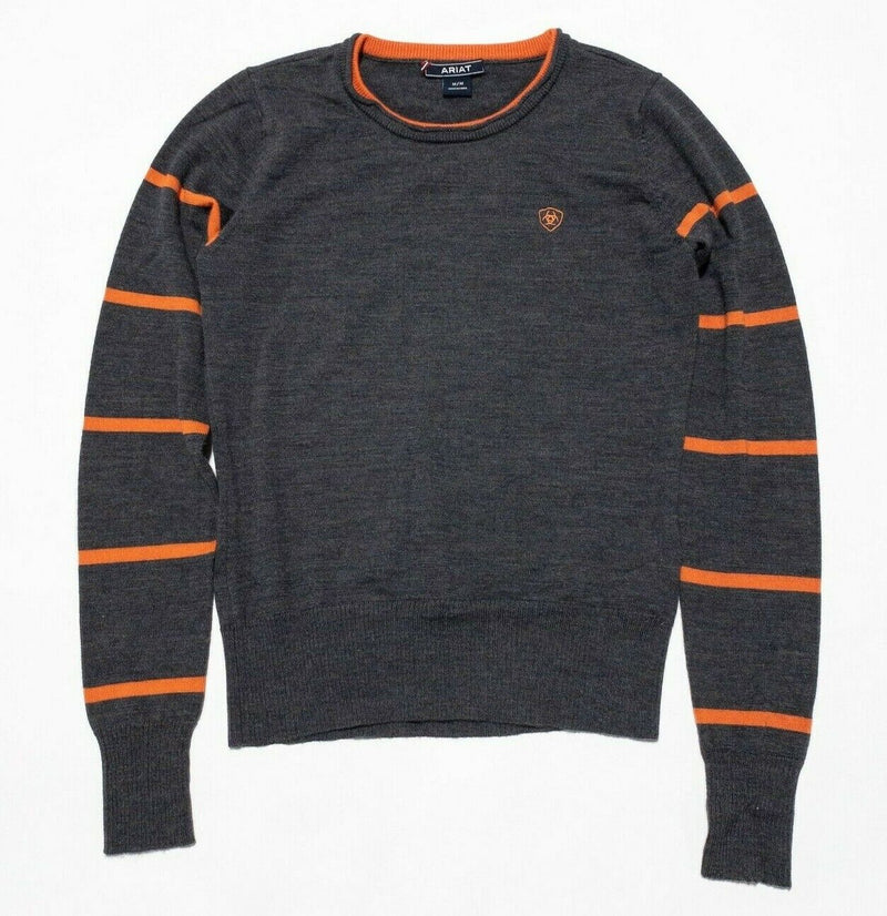 Ariat Alessio Sweater Merino Wool Crew Neck Gray Orange Striped Women's Medium