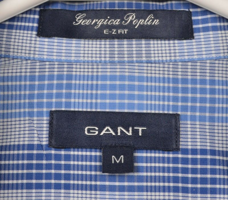 GANT Men's Medium E-Z Fit Georgica Poplin Blue Plaid Button-Down Shirt