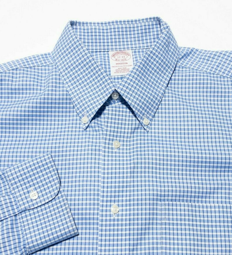 Brooks Brothers Men's 17-33 Non-Iron Button-Down Dress Shirt Blue Plaid Madison