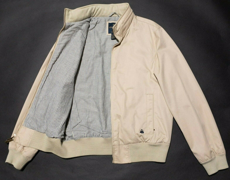 Brooks Brothers Bomber Jacket Full Zip Linen Lined Hooded Beige Men's Medium