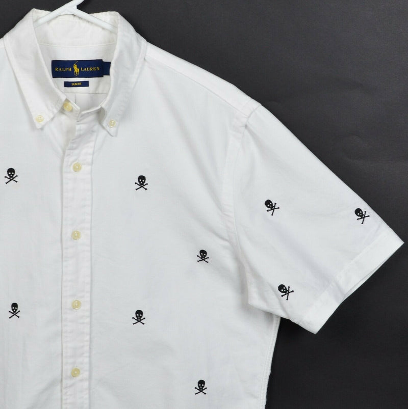 Polo Ralph Lauren Men's Medium Slim Fit Crossbones White Button-Down Shirt