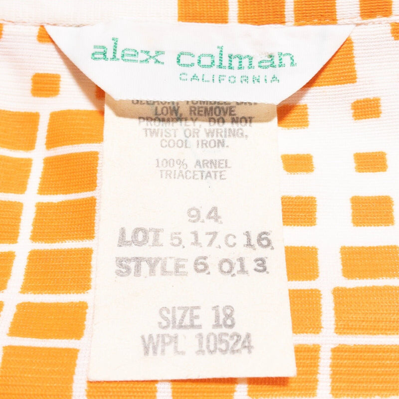 Vintage 70s Alex Colman Shirt Women's 18 Dagger Collar Disco Orange Check