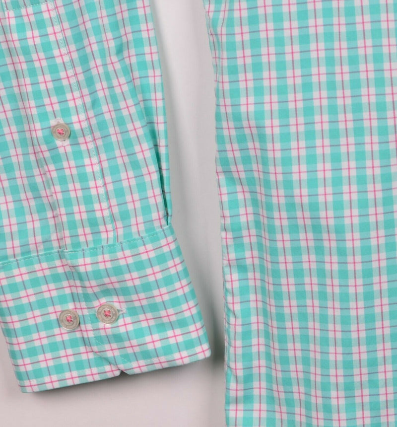 Southern Tide Performance Mens Large Nylon Spandex Green Plaid Button-Down Shirt