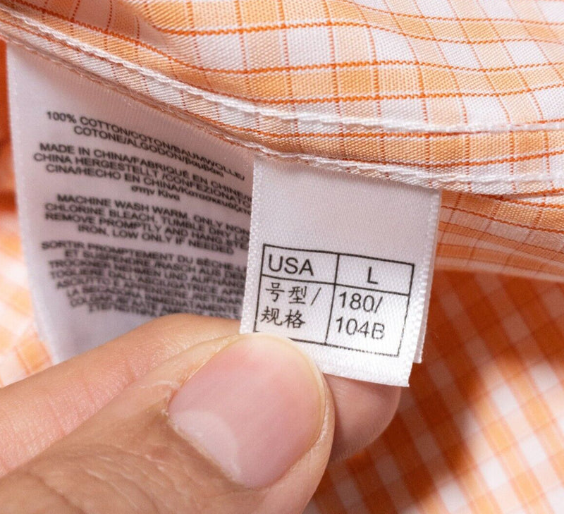 Brooks Brothers Shirt Men's Large Flip Cuff Long Sleeve Button-Down Orange Check