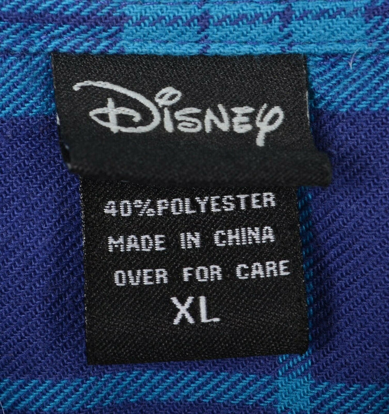 Disney Women's XL Ohana Means Family Heart Lilo Stitch Blue Plaid Flannel Shirt