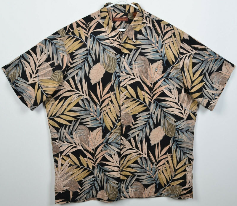 Tori Richard Men's 2XLT Black Tan Blue Floral Palm Cotton Lawn Hawaiian Shirt