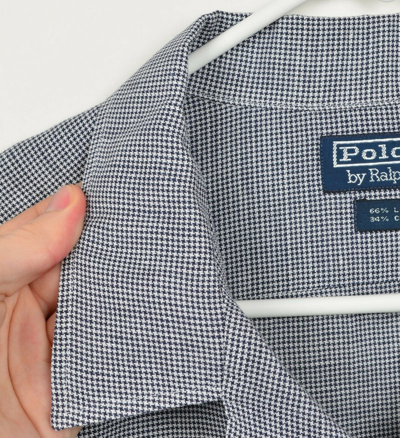 Polo Ralph Lauren Men's Sz XLT Tall Linen Blend Houndstooth Plaid Shirt