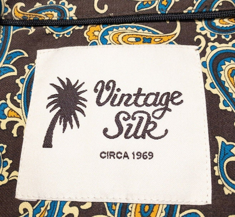 Vintage Silk Men's 2XL Paisley Hawaiian Shirt Brown Colorful Camp Retro Colorful