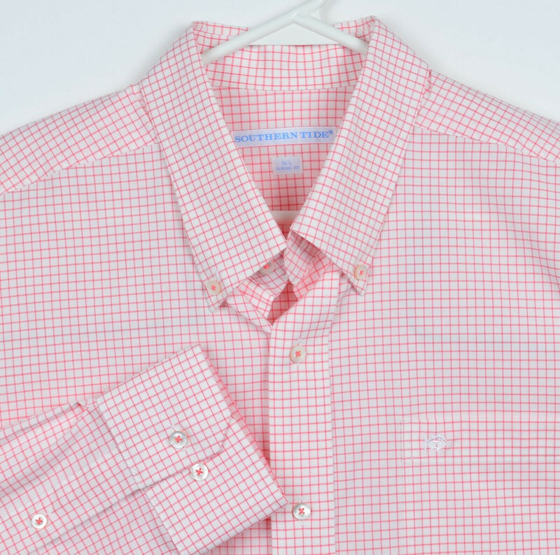 Southern Tide Men's Large Classic Fit Orange/Pink Graph Check Button-Down Shirt