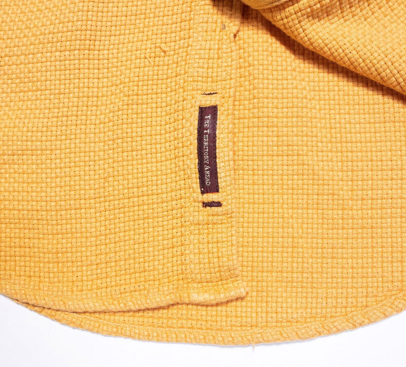 Territory Ahead Shirt Medium Men's Woven Waffle-Knit Orange Vintage 90s Button