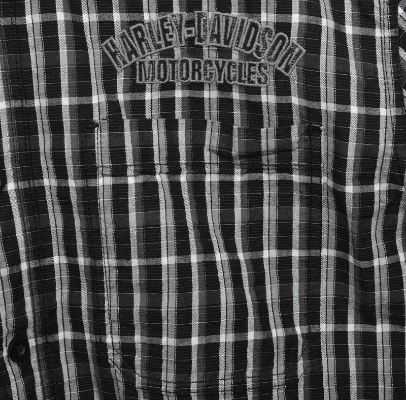 Harley-Davidson Men's Large Flames Black Plaid Garage Mechanic Biker Shirt