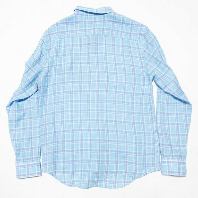 Faherty Linen Shirt Medium Men's Long Sleeve Blue Plaid Preppy Button-Front