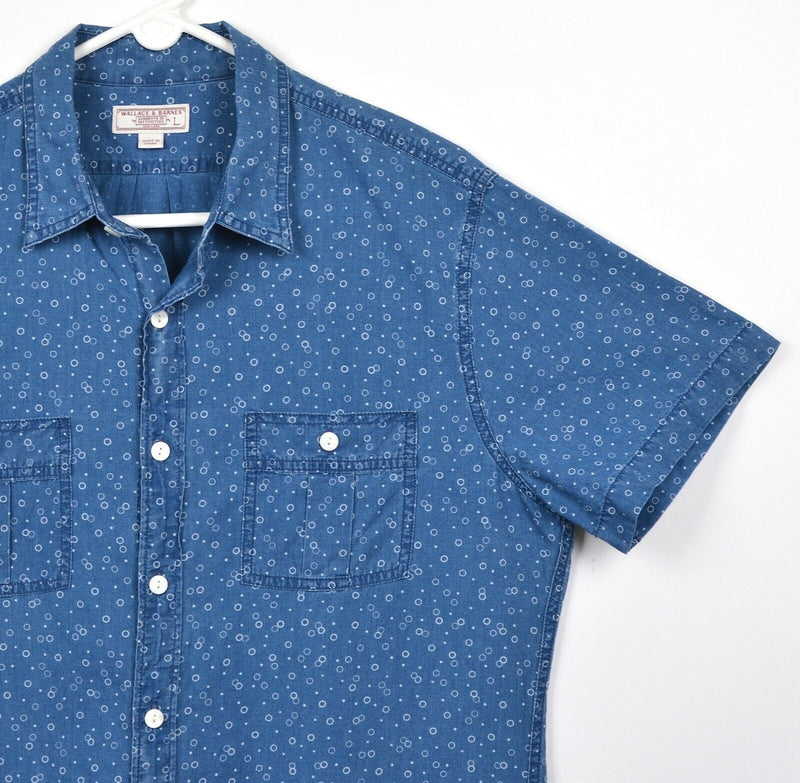 Wallace & Barnes Men's Sz Large Blue Indigo Polka Dot Short Sleeve J. Crew Shirt