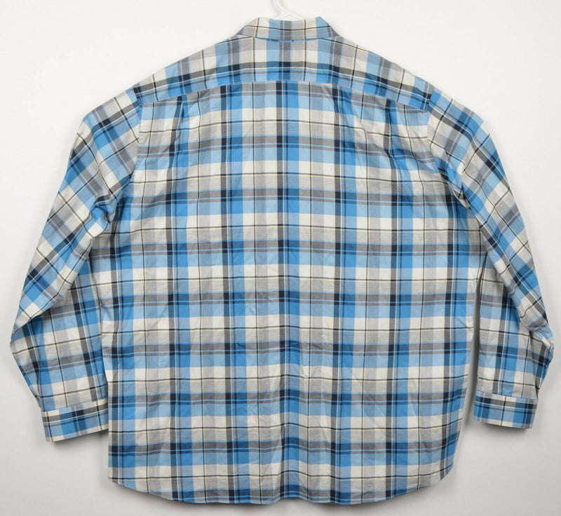 LL Bean Men's 2XL Traditional Fit Wrinkle Free Blue Gray Plaid Button-Down Shirt