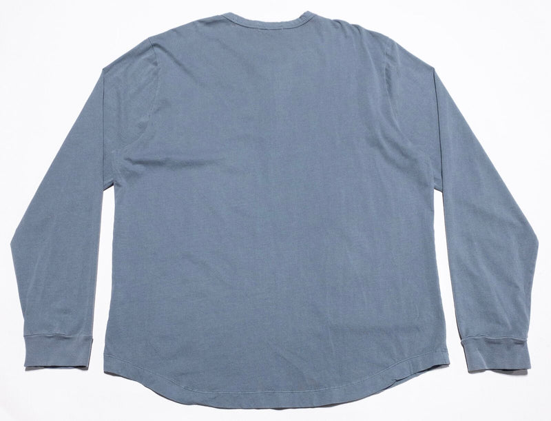 Buck Mason Henley Shirt Men's XL Pima Curved Hem Long Sleeve Gray/Blue BM11010