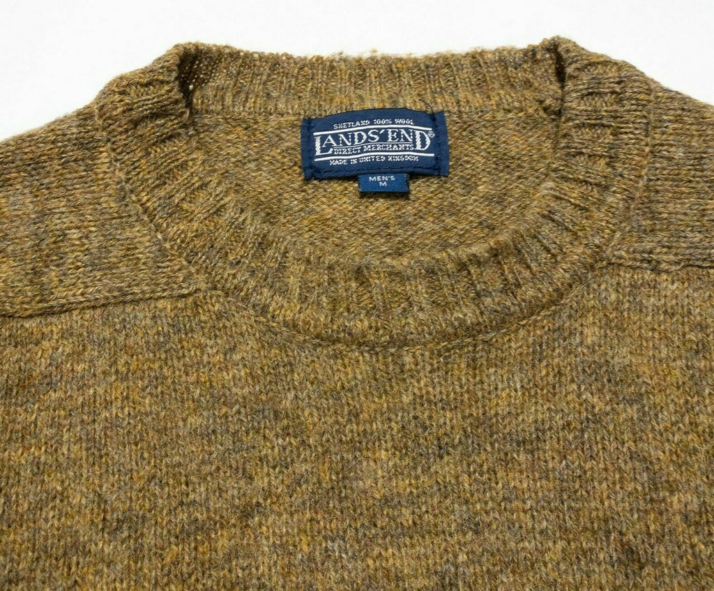 Lands' End Shetland Wool Sweater Vintage 80s Knit Fisherman Brown Men'