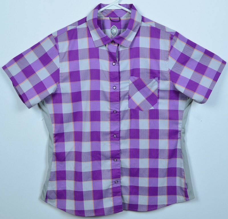 Club Ride Women's Large Pearl Snap Purple Check Wicking Casual Cycling Shirt