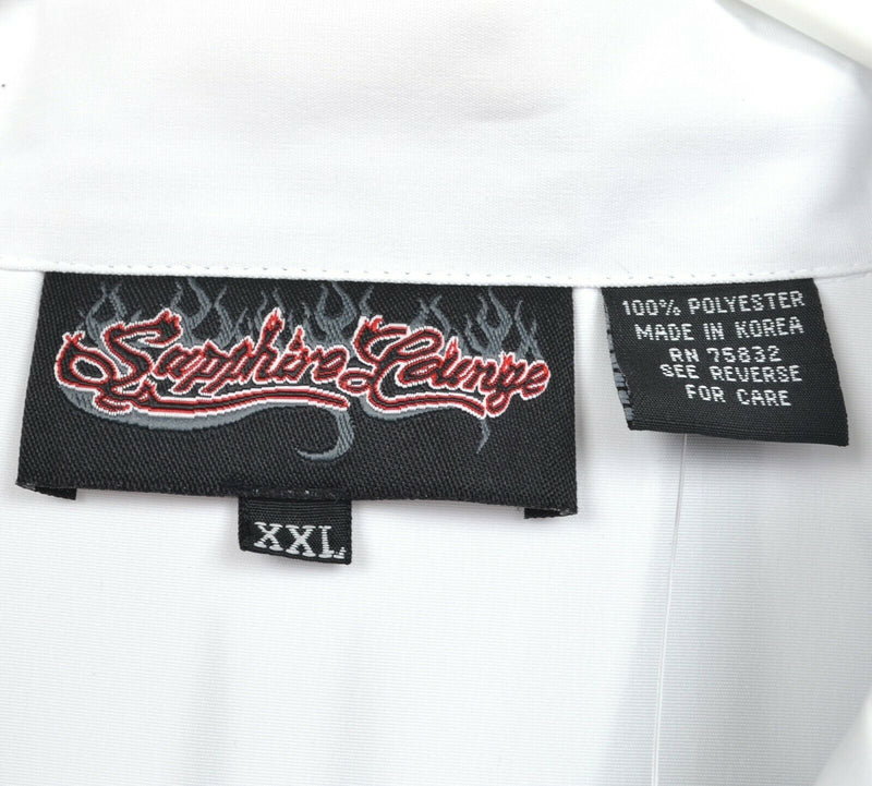 Sapphire Lounge Men's Sz 2XL Flames Tribal Gray White Blue Polyester Camp Shirt