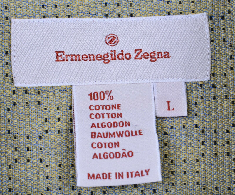 Ermenegildo Zegna Men's Large Yellow/Blue Geometric Made in Italy Shirt