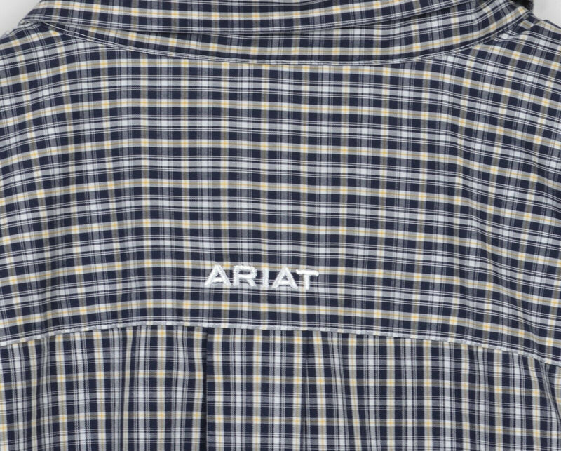 Ariat Wrinkle-Free Men's 2XL Flip Cuff Navy Blue Plaid Western Button-Down Shirt