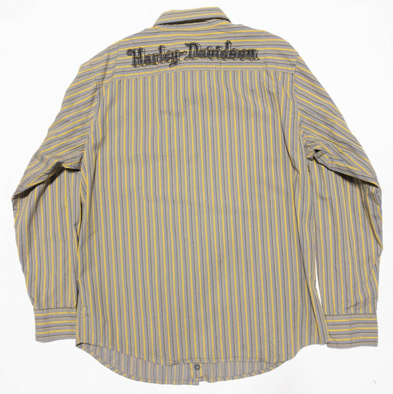 Harley-Davidson Shirt Men's Large Mechanic Yellow Gray Striped Biker Garage