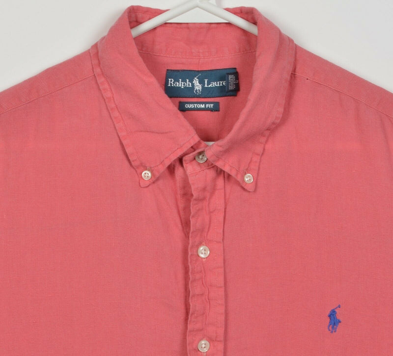 Polo Ralph Lauren Men's XL Custom Fit 100% Linen Pink Button-Down Shirt