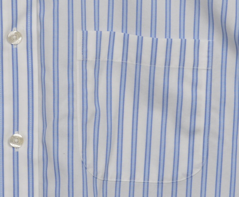 Brooks Brothers Men's Medium Non-Iron Blue White Stripe Button-Down Dress Shirt