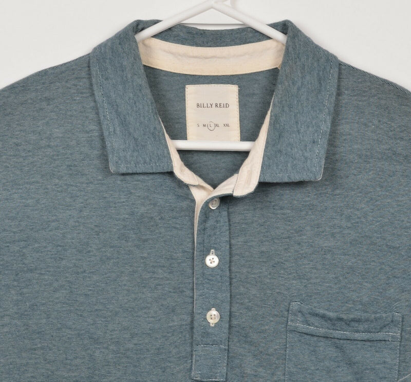 Billy Reid Men's Large Blue Designer Short Sleeve Pocket Polo Shirt