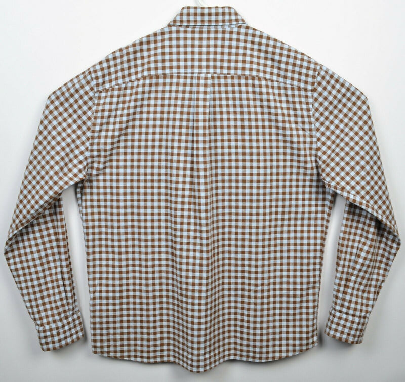 Johnnie-O Hangin' Out Men's XL Brown Gingham Check Surfer Logo Button-Down Shirt