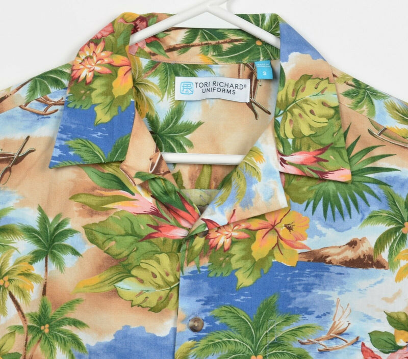 Tori Richard Men's Small Blue Floral Blue Green Beach Hawaiian Aloha Camp Shirt