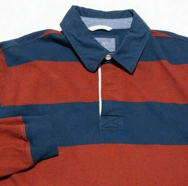 L.L. Bean Rugby Shirt Men's Large Lakewashed Red Blue Striped Long-Sleeve