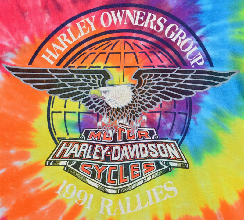 Vintage 1991 Harley-Davidson Men's 2XL Tie Dye Bar & Shield Logo Eagle T-Shirt