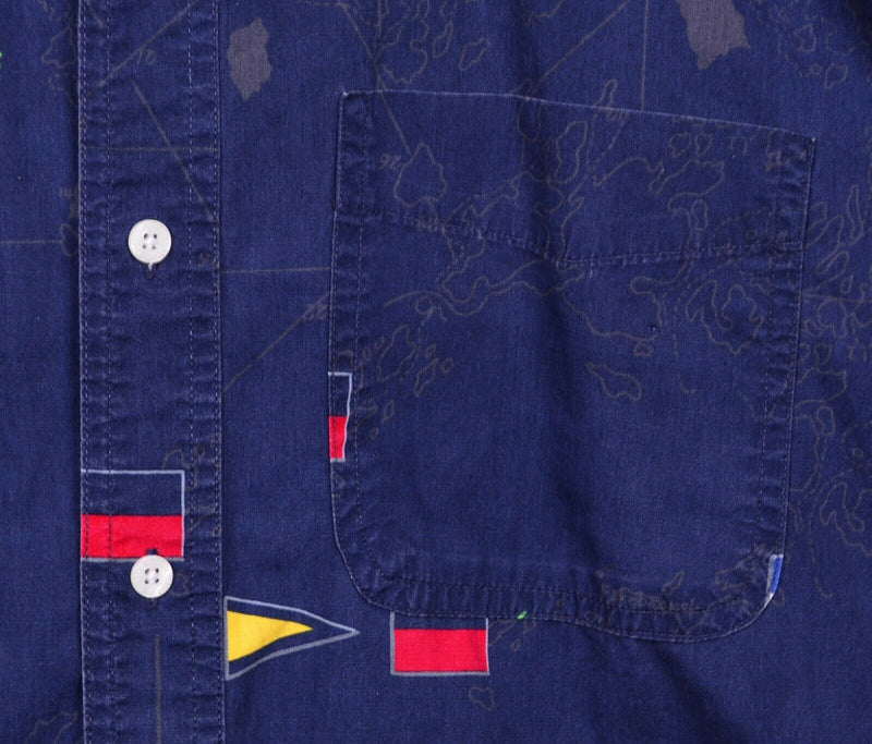 90s Chaps Ralph Lauren Mens Medium Nautical Sailing Flags Button Up Shirt