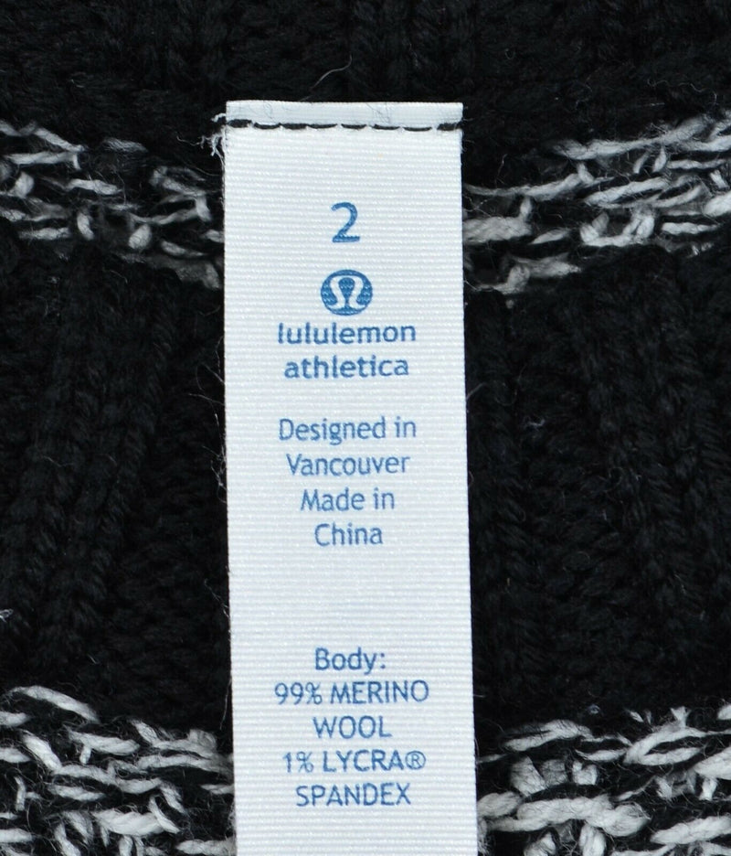 Lululemon Women's 2 Merino Wool Black/White Knit Crew Neck Athleisure Sweater