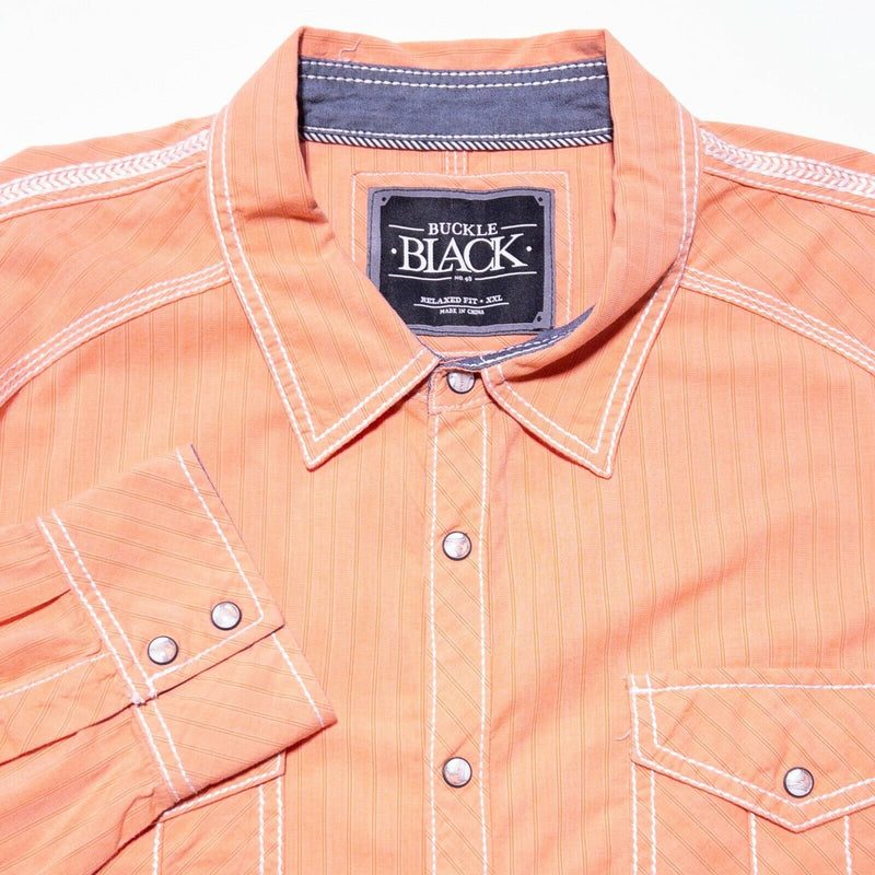 Buckle Black Pearl Snap Shirt Men's 2XL Peach Orange Rockabilly Western BKE