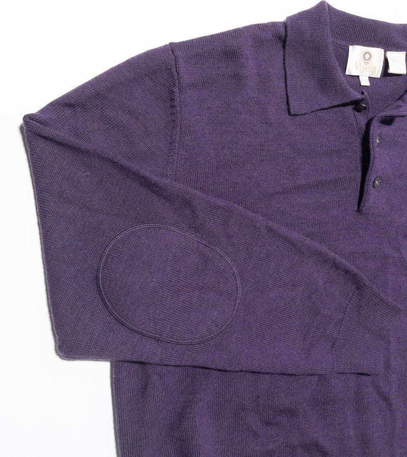 Viyella Sweater Men's Large Merino Wool Collared Long Sleeve Polo Purple Knit